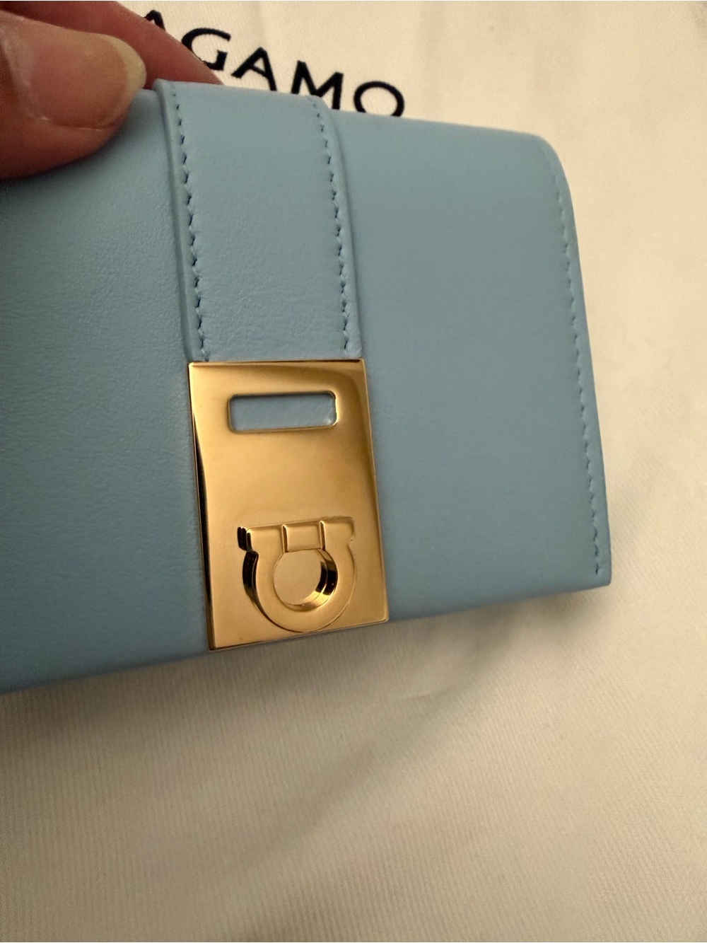 Salvatore Ferragamo Light Blue Leather Wallet with Gold Hardware - Picture 7 of 12